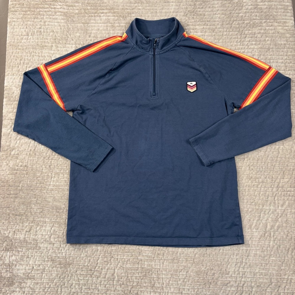 Marine Layer Archive Mens Marge Quarter Zip Pullover Navy Blue Retro Stripe XL
